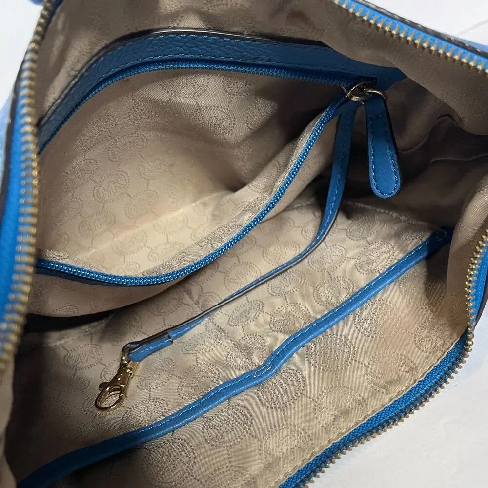 Michael Kors Rhea Heritage Blue Crescent Hobo Crossbody Bag